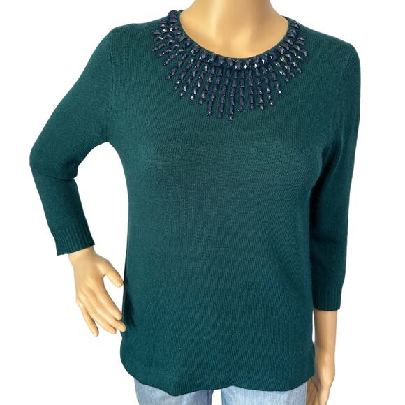 J. Crew Wool Rabbit Hair Jeweled Starburst Sweater Emerald Green 08429 Size XS - Picture 4 of 8